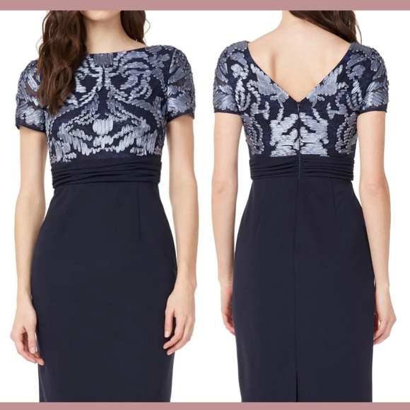NWT $188 JS COLLECTIONS‎ [ 4 ] Mixed Media Soutache Midi Dress In Navy - Picture 2 of 12